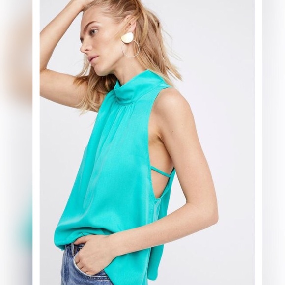 Free People Tops - Free People sleeveless mock neck turquoise top